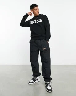 BOSS Orange WeBasicCrew Large Logo Relaxed Fit Sweatshirt In Black For Men