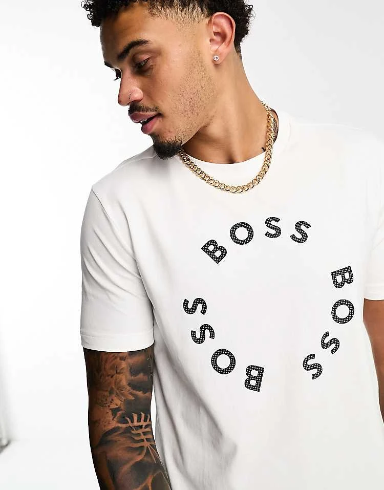 BOSS Green Tee 4 T-shirt In White With Circle Logo For Men - Image 5