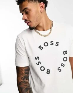 BOSS Green Tee 4 T-shirt In White With Circle Logo For Men