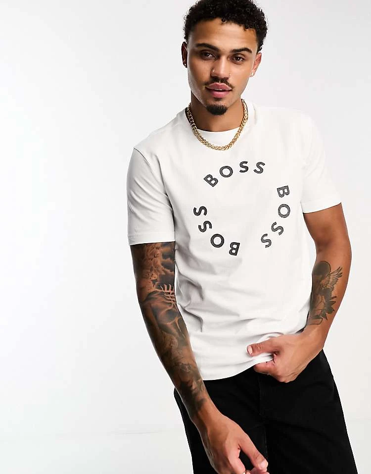 BOSS Green Tee 4 T-shirt In White With Circle Logo For Men - Image 4