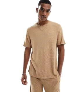 Boss Bodywear Rib T-shirt In Beige For Men