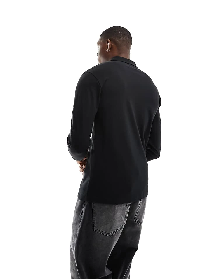 BOSS Orange Passerby Long Sleeve Polo In Black For Men - Image 4