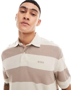BOSS Orange Pale Stripe Polo Shirt In Light Beige For Men 271-light Beige