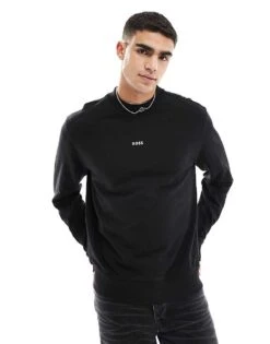 BOSS Orange Wesmall Logo Crewneck Sweatshirt In Black For Men 001-black