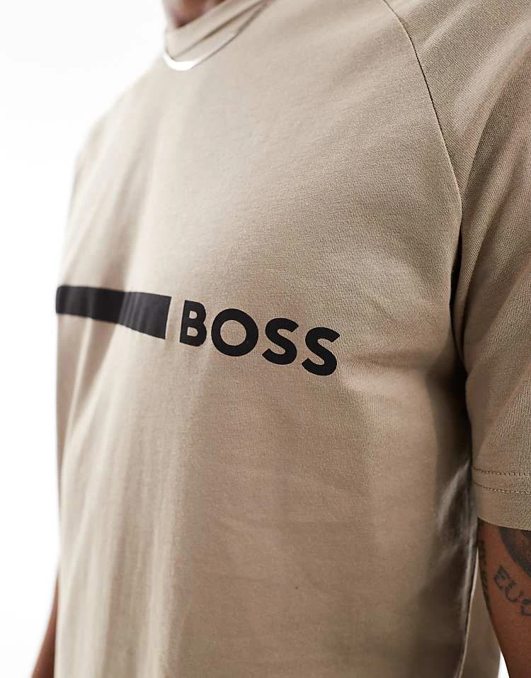 BOSS Bodywear Boss Slim Fit Beach T-shirt In Brown For Men - Image 3