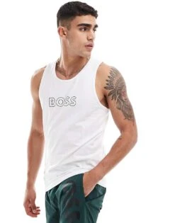 BOSS Bodywear Boss Beach Tank Top In White For Men