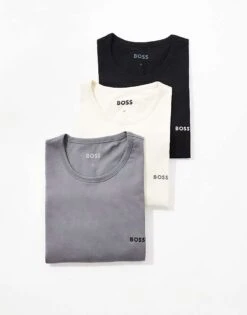 Boss Bodywear 3 Pack T-shirt In Off White, Grey And Black For Men