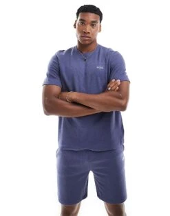 Boss Bodywear Waffle Co-ord T-shirt In Navy For Men