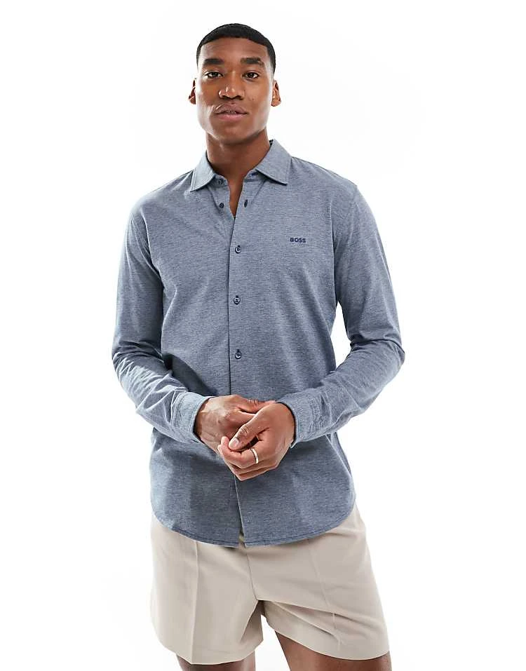 BOSS Orange Mysoft Slim Fit Jersey Shirt In Navy For Men - Image 5