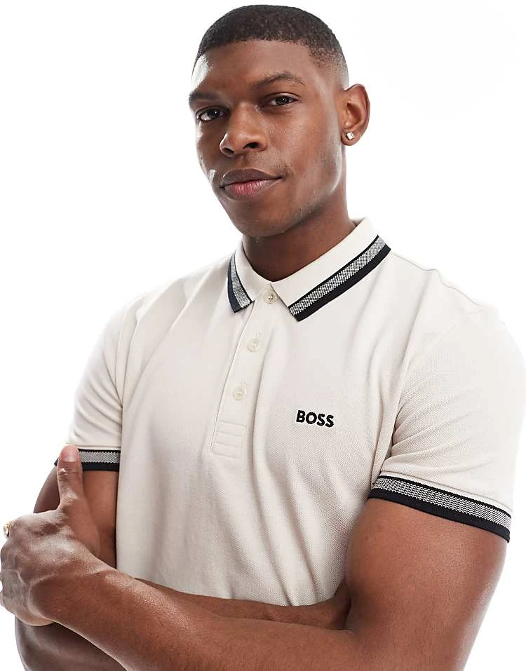 BOSS GREEN Paddy Tipped Polo Shirt In Light Beige For Men - Image 5
