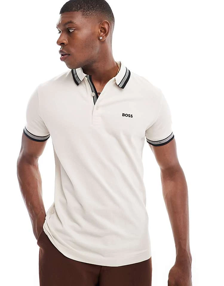 BOSS GREEN Paddy Tipped Polo Shirt In Light Beige For Men - Image 4