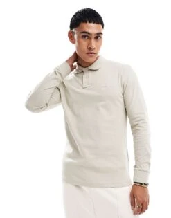 BOSS Orange Passerby Long Sleeve Polo Shirt In Beige For Men