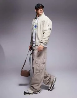 BOSS Orange Teddy Fleece Zip Through Jacket In Beige For Men