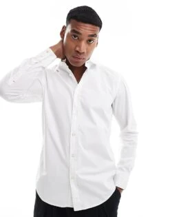 BOSS Orange Relegant Poplin Long Sleeve Shirt In White For Men