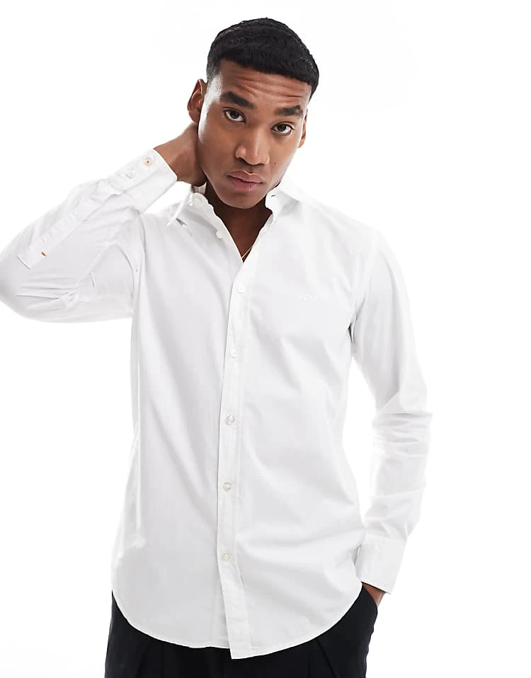 BOSS Orange Relegant Poplin Long Sleeve Shirt In White For Men