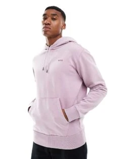 BOSS Orange Relaxed Fit Pullover Hoodie In Garment Dyed Light Purple For Men