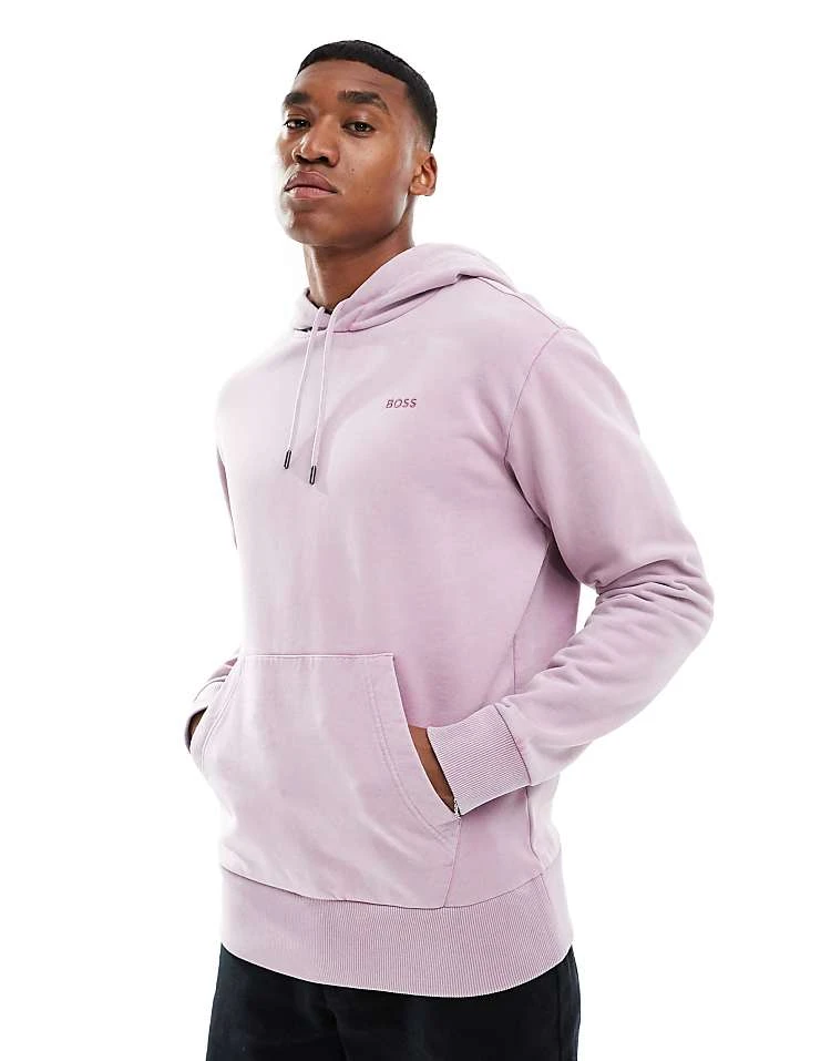 BOSS Orange Relaxed Fit Pullover Hoodie In Garment Dyed Light Purple For Men