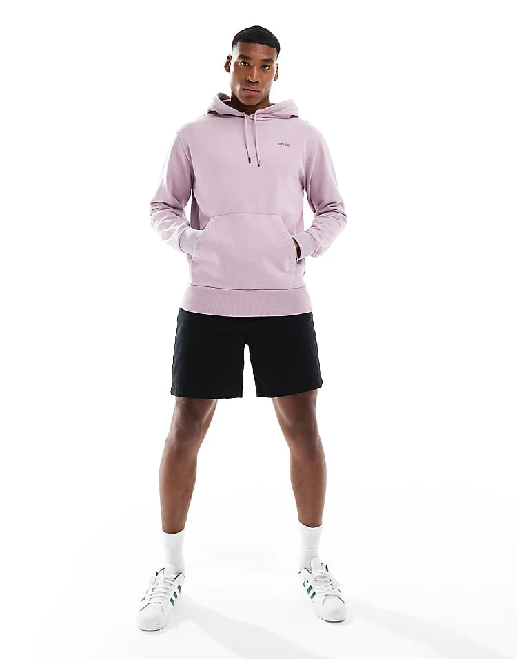 BOSS Orange Relaxed Fit Pullover Hoodie In Garment Dyed Light Purple For Men - Image 3