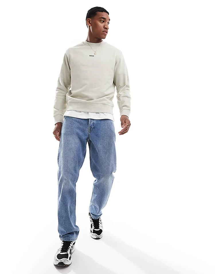 BOSS Orange Sweatshirt In Beige With Central Logo Print For Men - Image 4