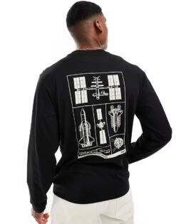 BOSS Orange Relaxed Fit Long Sleeve T-shirt In Black With Back Print For Men