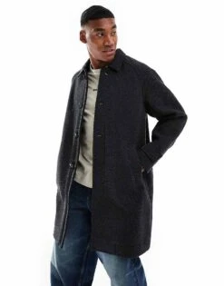 BOSS Orange Ocozy Herringbone Longline Overcoat In Black And Grey For Men Multi