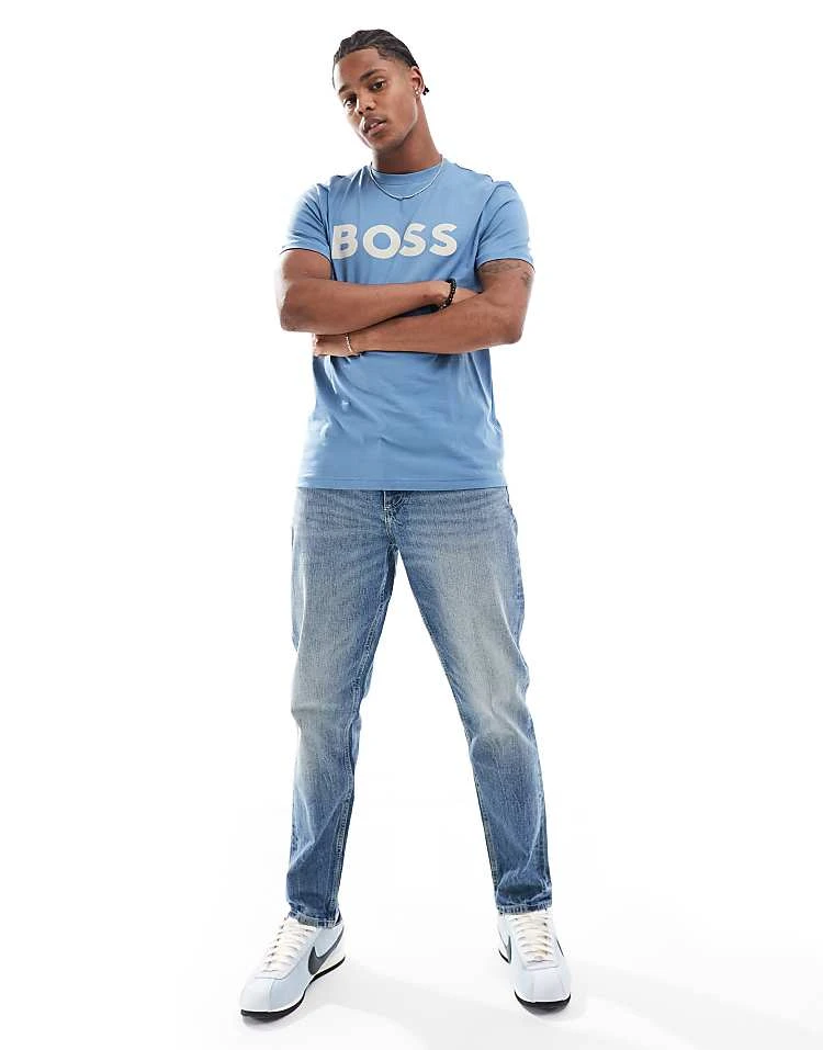 BOSS Orange Thinking T-shirt In Light Blue With White Logo For Men Navy - Image 2