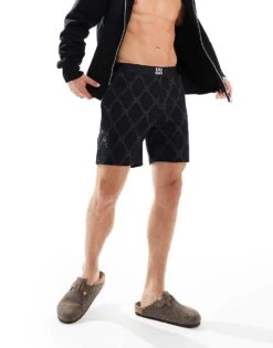 BOSS Bodywear HUGO Bodywear Shorts In Black With Chain Monogram Print For Men