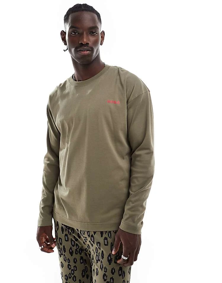 BOSS Bodywear HUGO Bodywear Long Sleeve Loungewear Set In Green With Animal Print For Men - Image 4