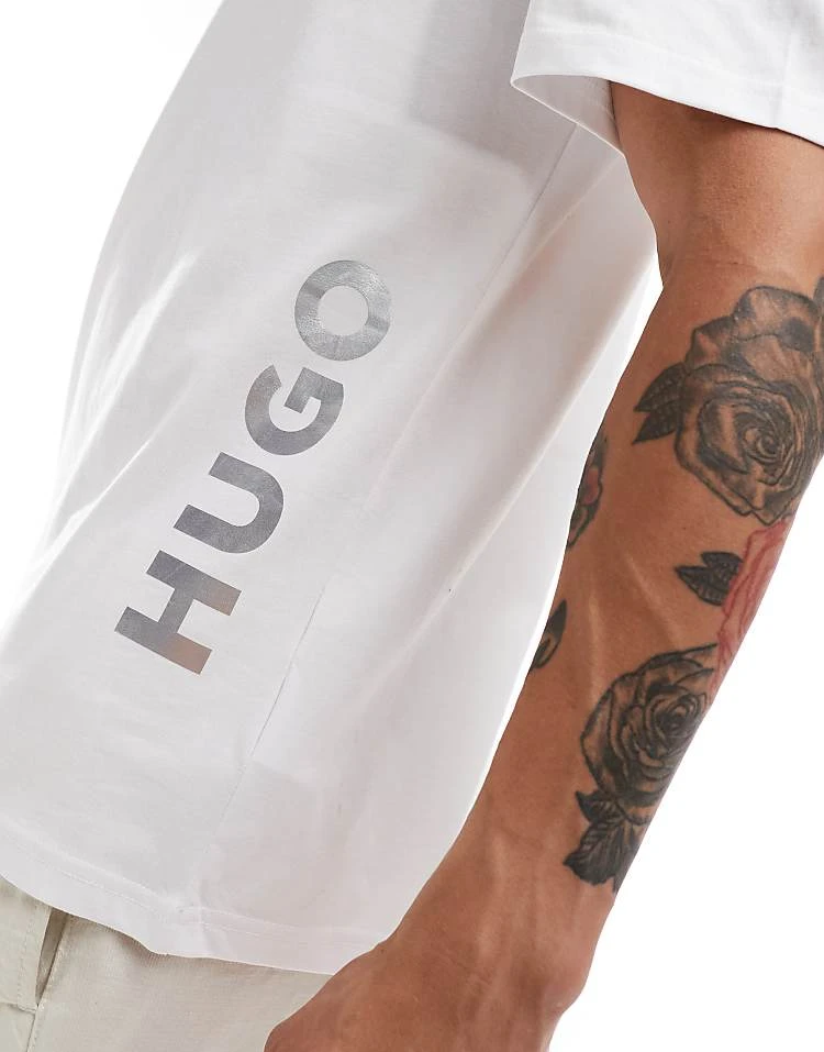 BOSS Bodywear HUGO Swimwear Relaxed T-shirt In White With Placement Logo For Men - Image 4