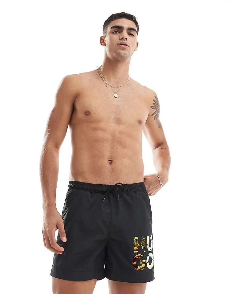 BOSS Bodywear HUGO Swimwear Rame Swim Shorts In Black With Holographic Logo Print For Men - Image 5