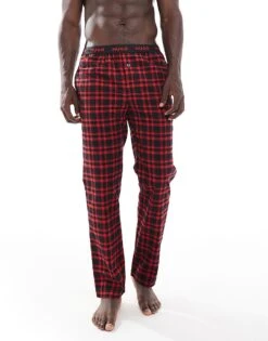 BOSS Bodywear HUGO Bodywear Flannel Check Trousers In Red And Black For Men