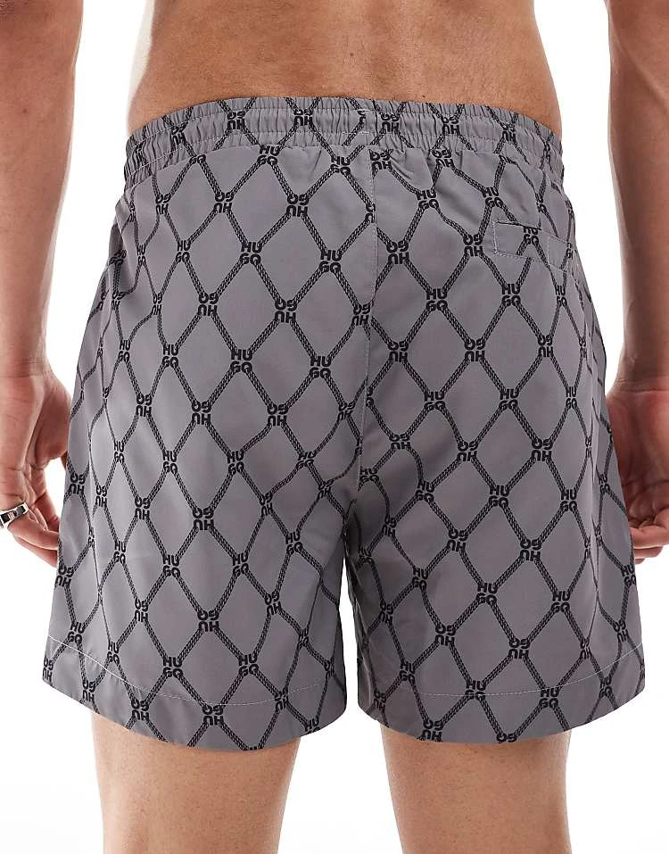 BOSS Bodywear HUGO Swimwear Sone Swim Shorts In Grey With Chain Monogram Print For Men - Image 2