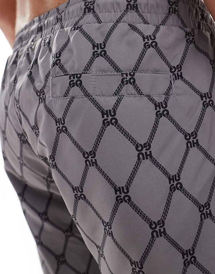 BOSS Bodywear HUGO Swimwear Sone Swim Shorts In Grey With Chain Monogram Print For Men - Image 4