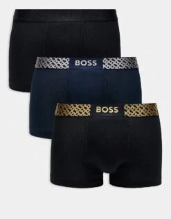 BOSS Bodywear 3 Pack Giftset Trunks In Black And Navy For Men Multi