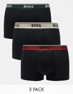 BOSS Bodywear 3 Pack Power Trunks In Black For Men