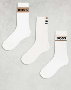 BOSS Bodywear 3 Pack Giftset Socks In White With Logo Print For Men
