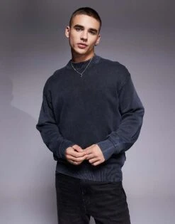 BOSS Orange Akapulk Tonal Logo Overdye Cotton Knit Jumper Relaxed Fit In Mid Blue For Men