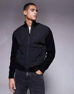 BOSS Orange Kydalbrio Hybrid Nylon Knit Full Zip Jacket Relaxed Fit In Black For Men