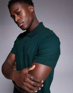 BOSS Orange Passenger Tonal Logo Pique Polo Slim Fit In Dark Green For Men