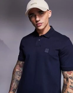 BOSS Orange Passenger Tonal Logo Pique Polo Slim Fit In Navy For Men