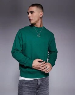 BOSS Orange WeSmallcrew Central Logo Sweatshirt Relaxed Fit In Mid Green For Men