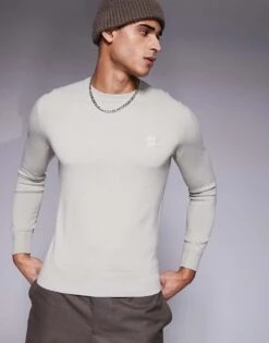 BOSS Orange Kanovano Tonal Logo Cotton Knit Jumper Regular Fit In Beige For Men