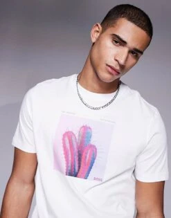 BOSS Orange Te_mextour Cactus Logo Print T-shirt Regular Fit In White For Men