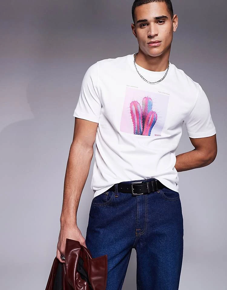 BOSS Orange Te_mextour Cactus Logo Print T-shirt Regular Fit In White For Men - Image 4