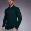 BOSS Orange Passerby Tonal Logo Long Sleeve Pique Polo Slim Fit In Dark Green For Men