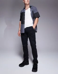 BOSS Orange Chino Cotton Trousers Slim Fit In Black For Men