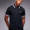 BOSS Green Paddy Logo Tipped Pique Polo Regular Fit In Black For Men