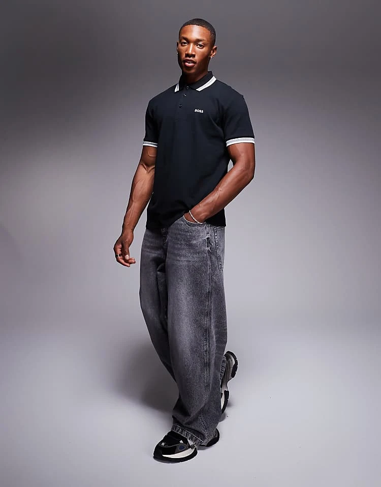 BOSS Green Paddy Logo Tipped Pique Polo Regular Fit In Black For Men - Image 3