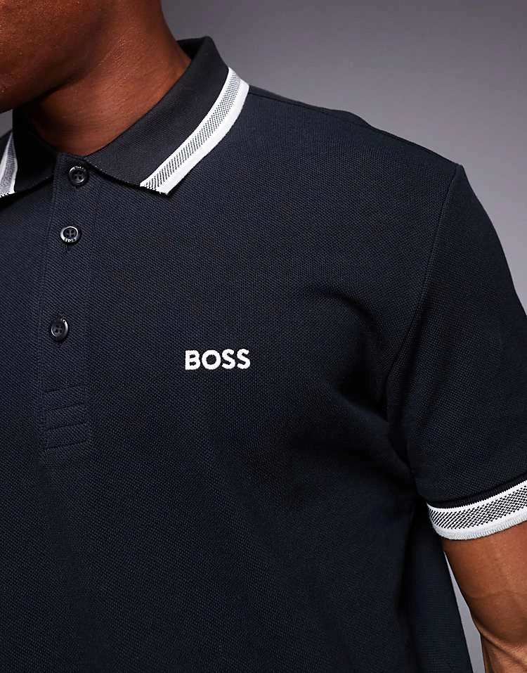 BOSS Green Paddy Logo Tipped Pique Polo Regular Fit In Black For Men - Image 4