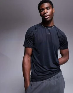 BOSS Green Active Small Central Logo T-shirt Slim Fit In Black For Men